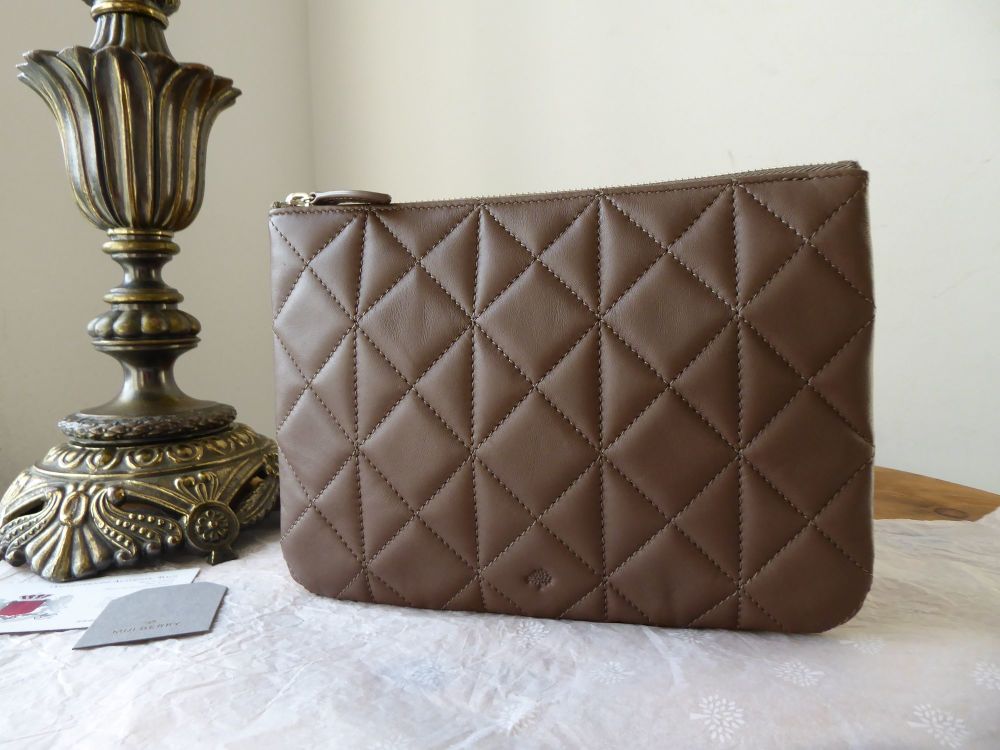 Mulberry Cara Delevingne Zip Pouch in Taupe Quilted Nappa - SOLD