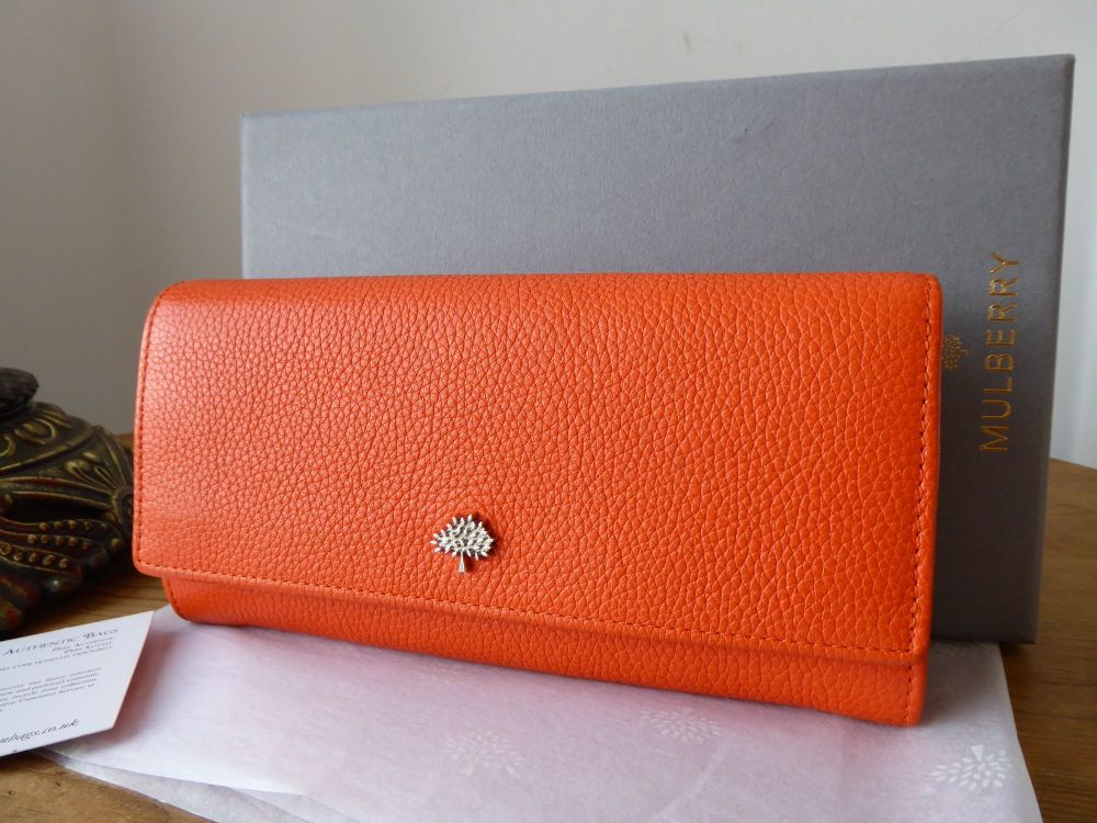 Mulberry Tree Continental Purse Flap Wallet in Orange Soft Grain Leather