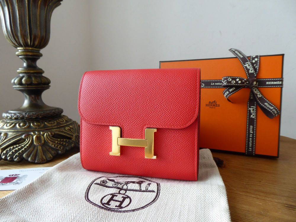 Hermès Hermes Constance Compact Purse Wallet in Rouge Tomate Epsom with Gol
