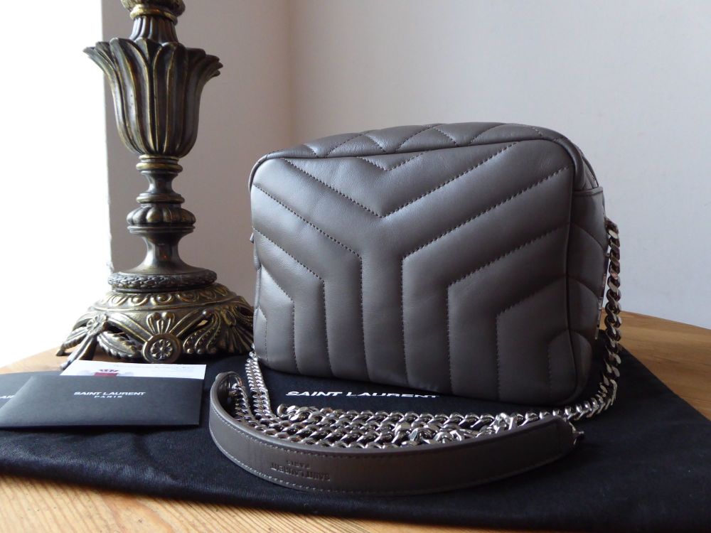 Saint Laurent Small Loulou Bowling Bag in Grey Quilted Matelasse Calfskin -