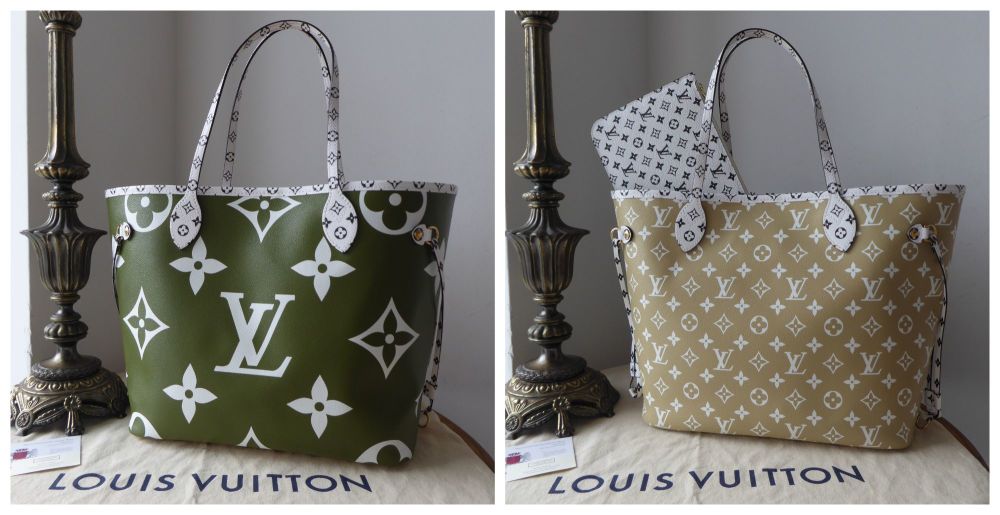 Louis Vuitton Authentic NEVERFULL Green Khaki Giant Flower Monogram Bag*NO  POUCH