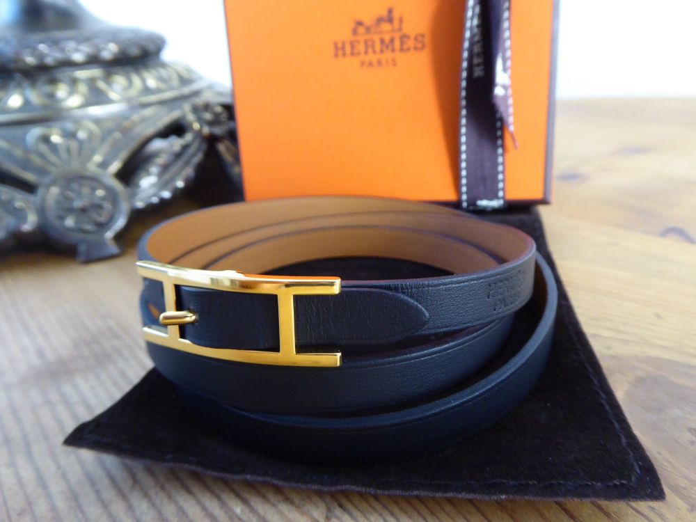 Hermès Behapi 3 Triple Tour Wrap Bracelet in Noir Swift with Gold Hardware - SOLD