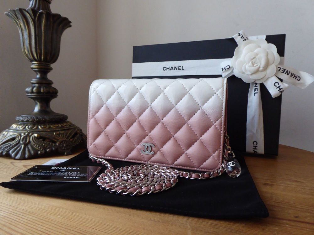 Chanel Crystal Drop Wallet on Chain WoC in Pink Ombre Calfskin & White  Patent with Pearly CC - SOLD