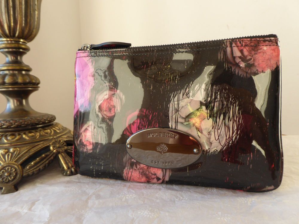 Mulberry Zip Pouch in Scribbly Floral Multi Flora Patent Leather - SOLD