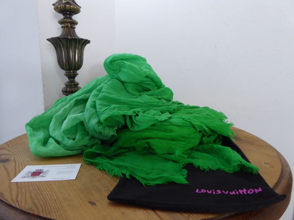 Louis Vuitton Limited Edition 'Infinity' Stole Chale Scarf in Ombre Neon Green 100% Wool  - SOLD
