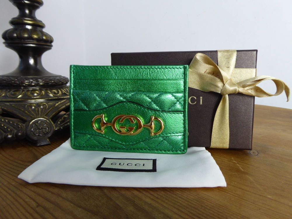 Gucci Zumi Trapuntata Card Slip Case Holder in Emerald Green Metallic Calfskin - New* - SOLD
