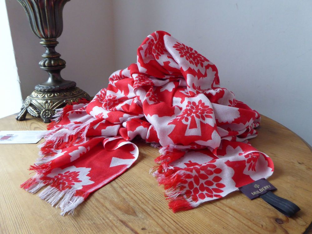 Mulberry Floral Tree Scarf Wrap in Watermelon Red Bamboo and Soya Mix 
