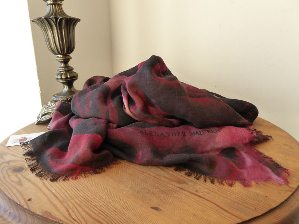 Alexander McQueen Dark Floral Rose Petals Large Wrap Stole Shawl Scarf in Degrade Silk Wool Mix - SOLD