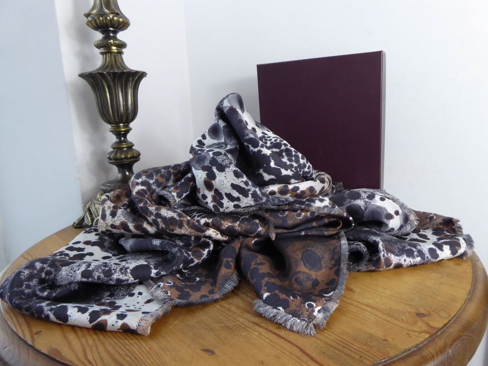 Mulberry Reversible Inky Animal Print Large Square 100% Silk Scarf Wrap - SOLD