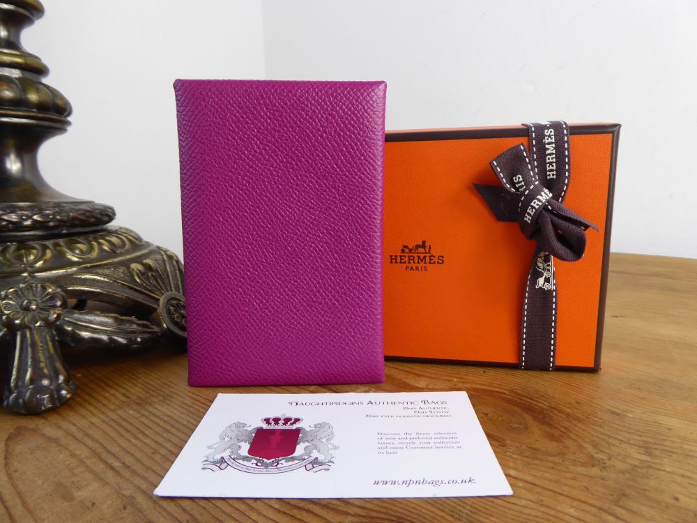 Hermès Calvi Card Holder Mini Wallet in Rose Pourpre Crimson Pink Epsom wit