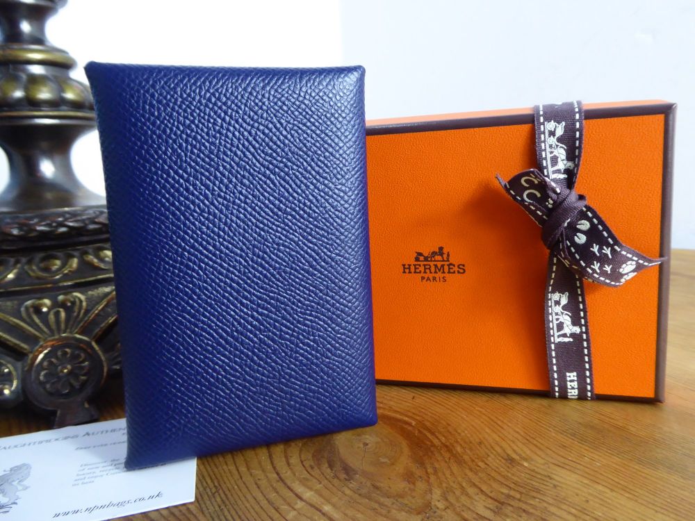 Hermès Calvi Card Holder Mini Wallet in Blue Sapphire Epsom with Palladium Hardware - SOLD