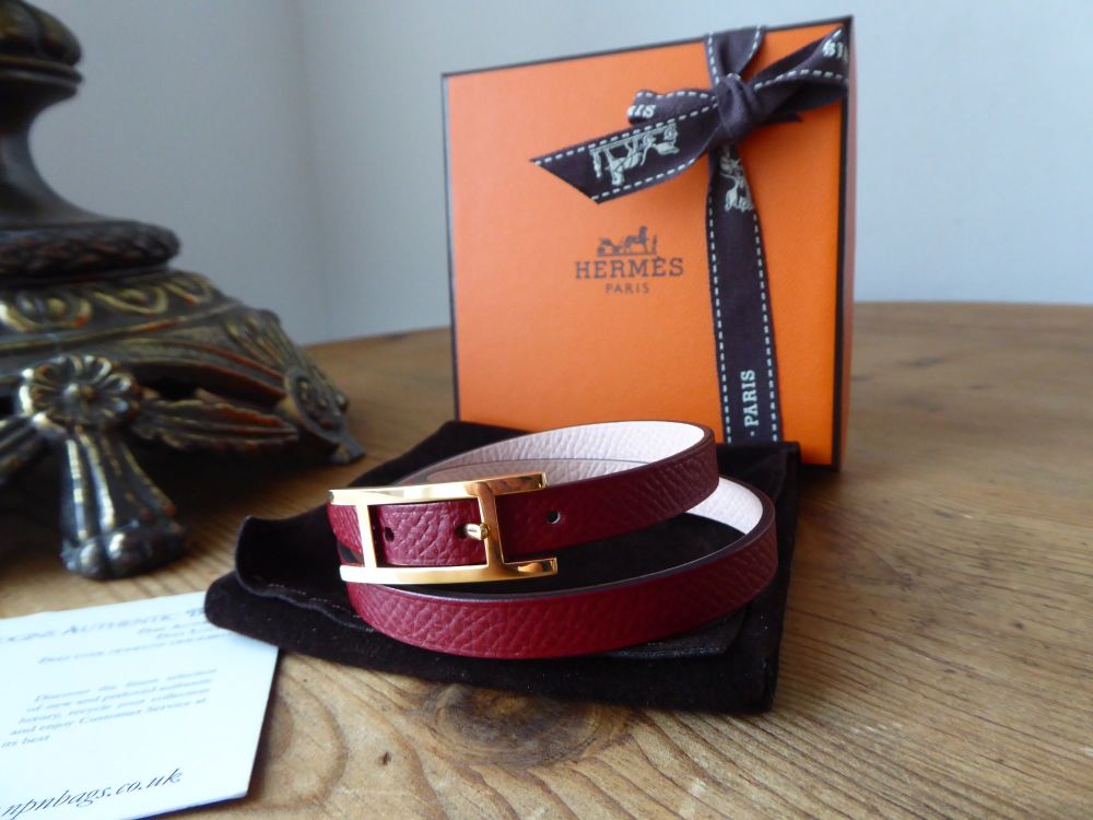 Hermès Behapi 2 Double Tour Wrap Bracelet in Rouge Grenat Epsom and Rose Eglantine Swift - SOLD