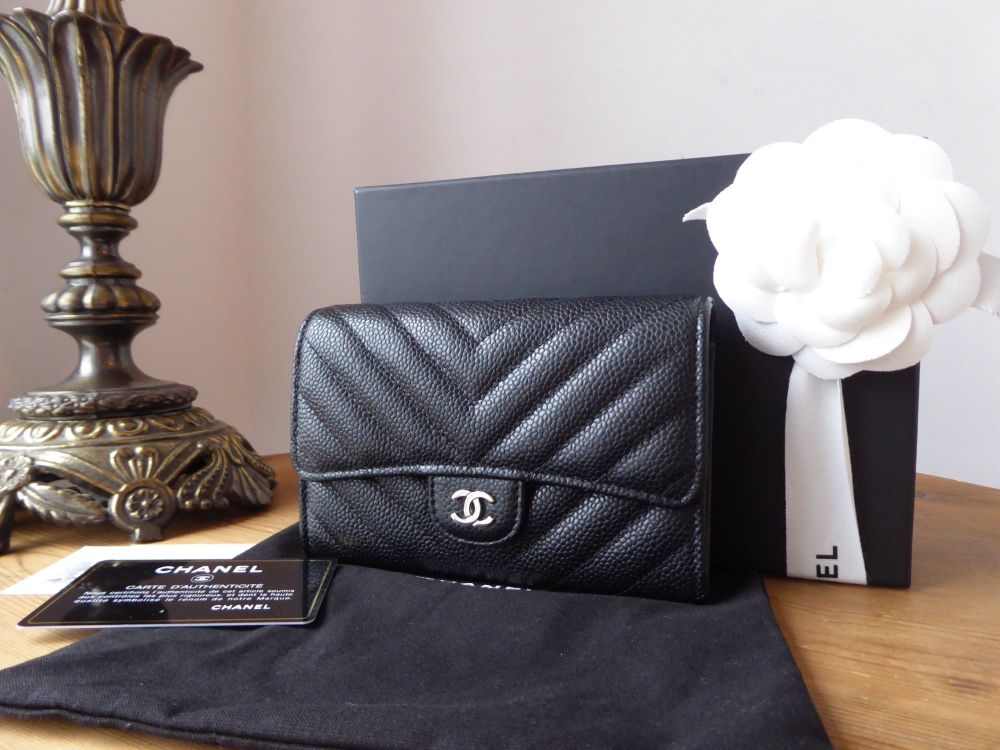 Chanel Medium Flap Purse Wallet in Chevron Quilted Black Caviar - SOLD