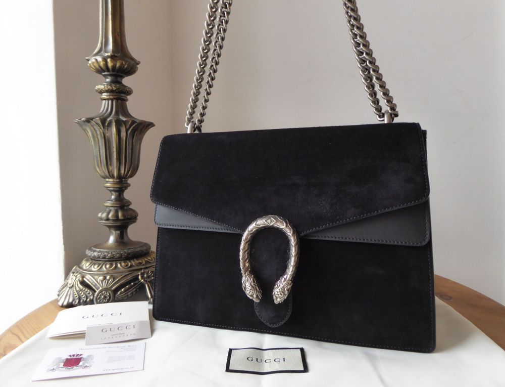 Gucci Dionysus Medium Shoulder Bag in Black Suede