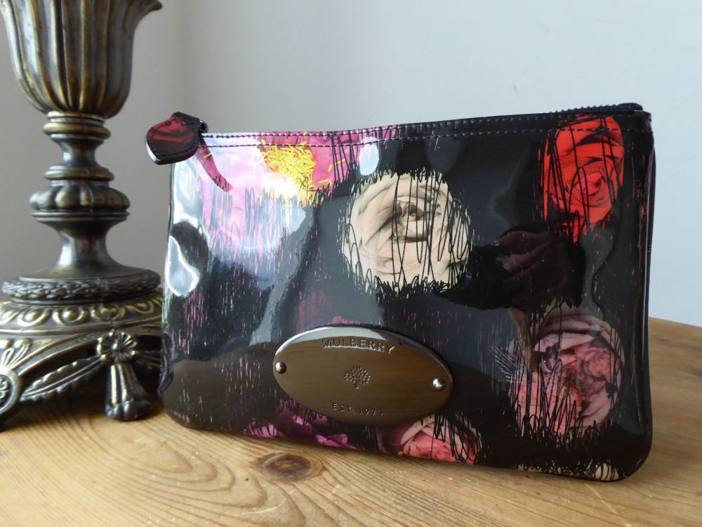 Mulberry Zip Pouch in Scribbly Floral Multi Flora Patent Leather - SOLD