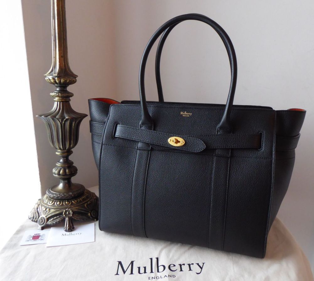 Mulberry Large Zipped Bayswater in Black Small Classic Grain