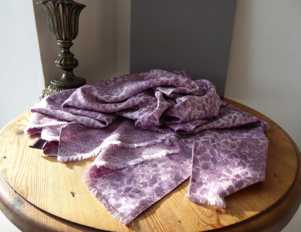 Mulberry Inky Printed Reversible Wrap Scarf in Lilac Stone 100% Silk Twill 