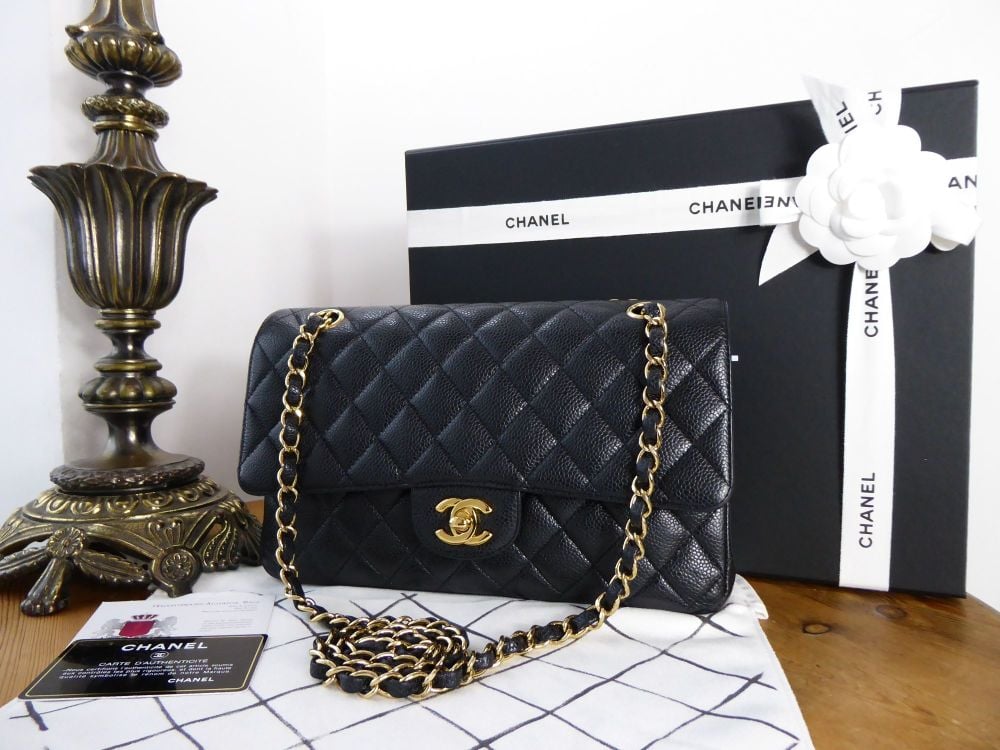 Chanel Classic Medium Double Flap in Black Caviar Leather with Shiny Gold  Hardware - SOLD