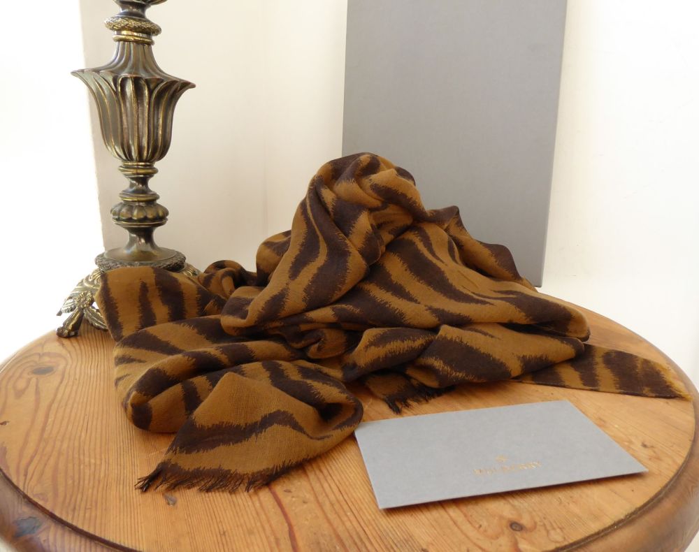 Mulberry Tiger Stripe Print Wrap Scarf in Oak Cashmere Wool Blend - SOLD