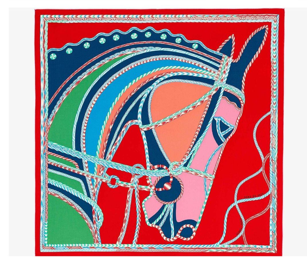 Hermés Chale Shawl Scarf 'Robe du Soir' in Rouge/Bleu/Vert Cashmere Silk