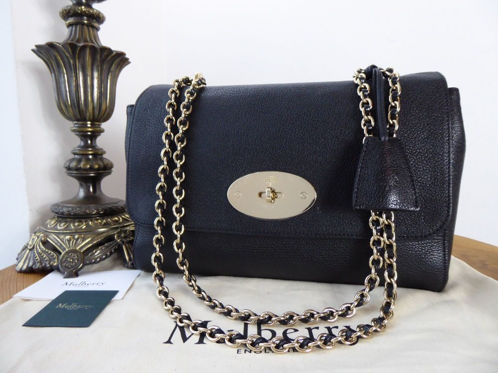 Mulberry Medium Lily in Black Glossy Goat with Shiny Gold Hardware 