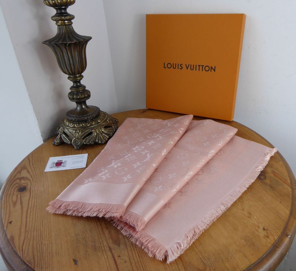 Louis Vuitton Monogram Shawl in Nude Silk Wool Mix- New