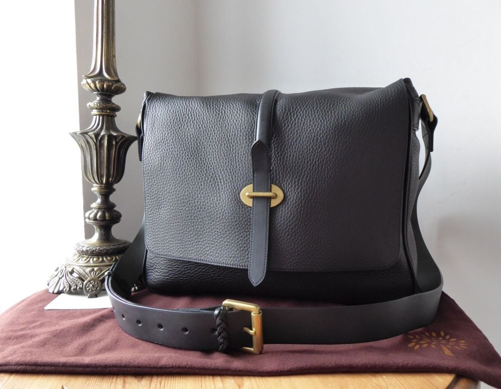 Mulberry Toby Large Messenger in Black Heavy Grain Leather