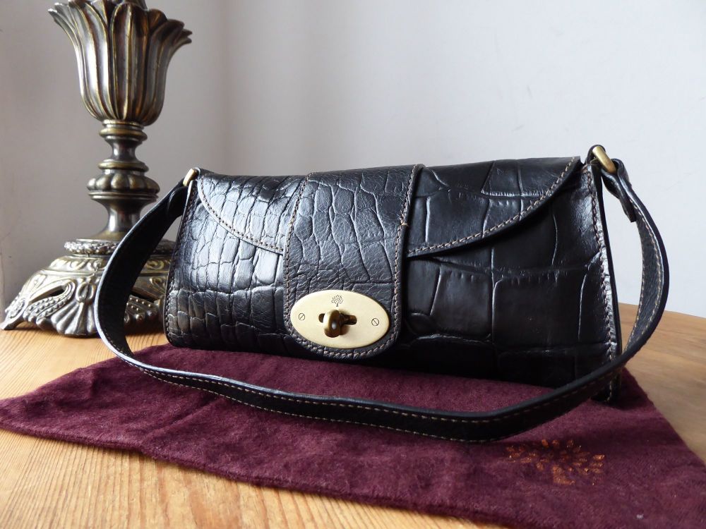 Mulberry Vintage Zina Baguette Bag in Black Printed Leather