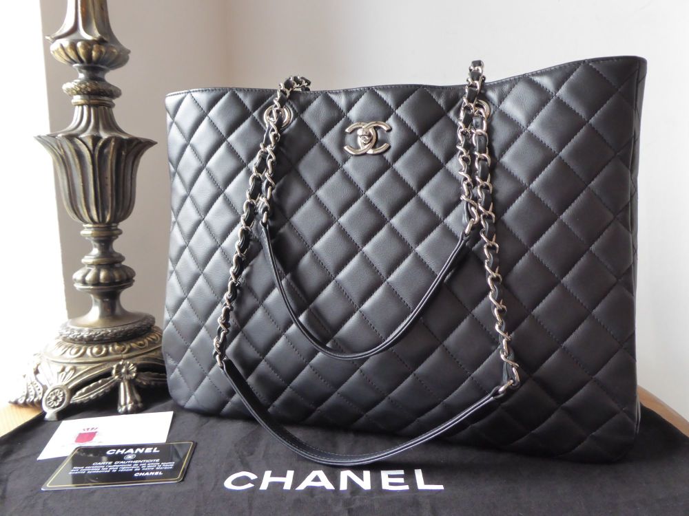 Chanel Grand Soft Shopper Tote in Black Quilted Calfskin with Shiny Silver 