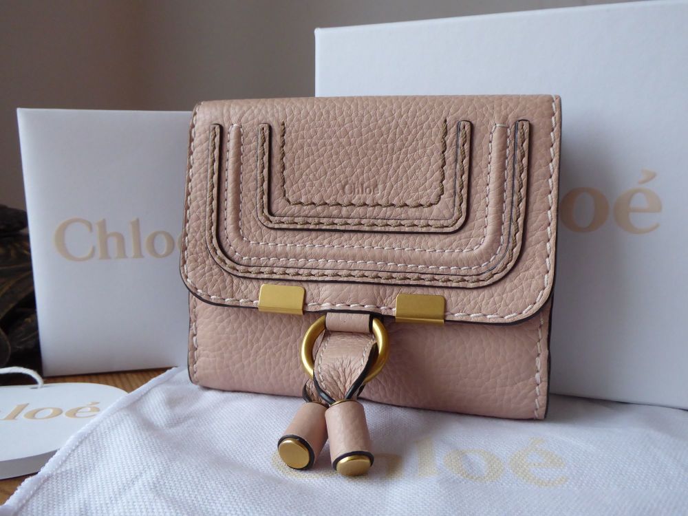 Chloe Marcie Compact Square Wallet Purse in Blush Nude Grained Calfskin - SOLD