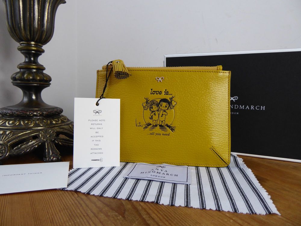 Anya Hindmarch 'Love Is' Small Zip Pouch in Mustard Capra Goatskin - SOLD