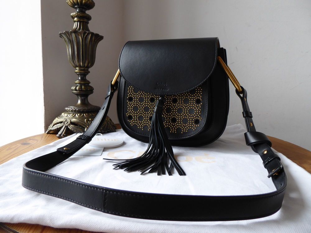 Chloe Small Hudson Studded Circles Shoulder Bag in Smooth Black Calfskin 