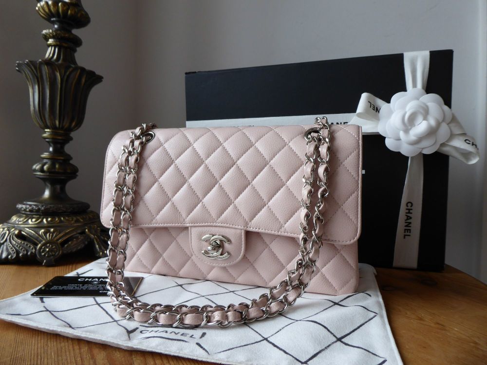 Chanel Classic Medium Double Flap Bag In Pale Pink Caviar With