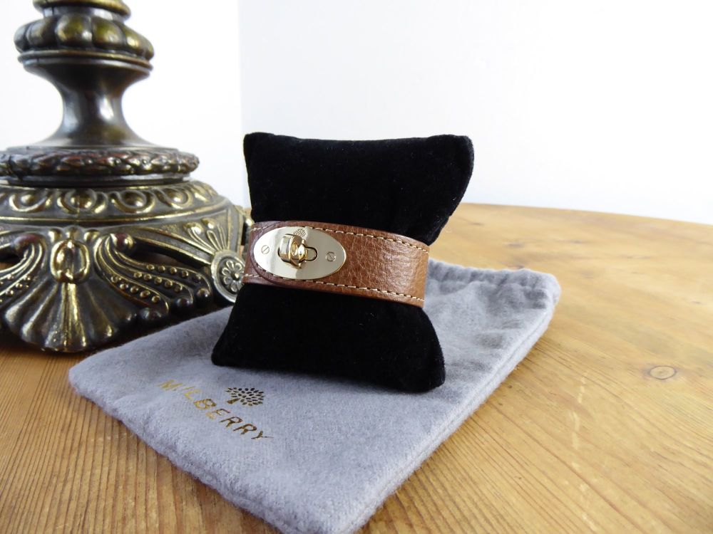 Mulberry Bayswater Postmans Lock Bracelet  in Oak Natural Leather with Gold