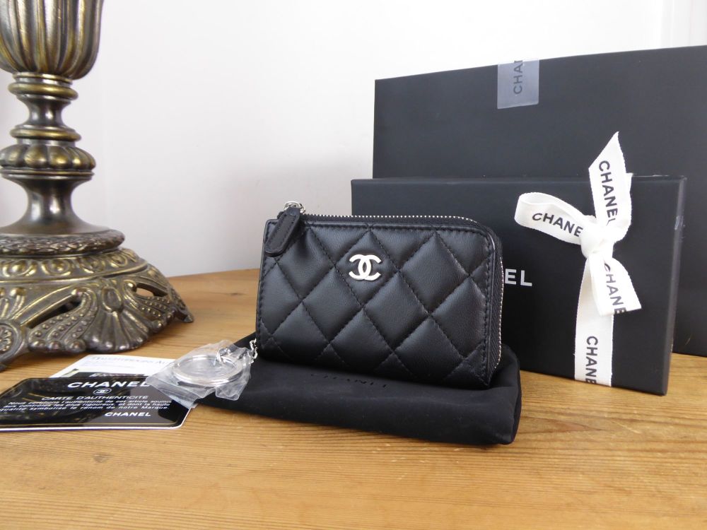 Chanel Small Classic Zipped Coin Keyring Pouch Purse in Black Lambskin with  Silver Hardware - SOLD
