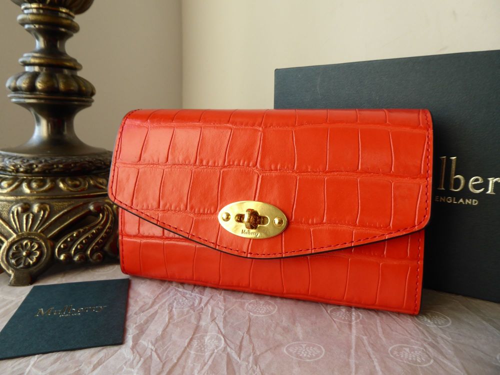Mulberry Darley Medium Wallet Purse in Hibiscus Red Croc Printed Leather  - SOLD