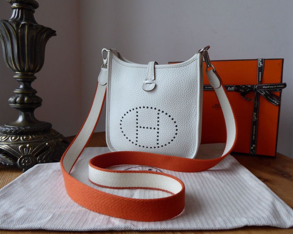Hermés Evelyne III TPM Mini 16 in White Taurillon Clemence with Two Tone Flame Feu Strap - SOLD