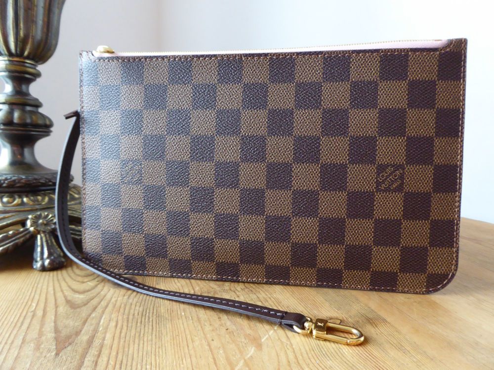 Louis Vuitton Zip Pouch from Neverfull MM in Damier Ebene with Rose Ballerine Lining  - SOLD