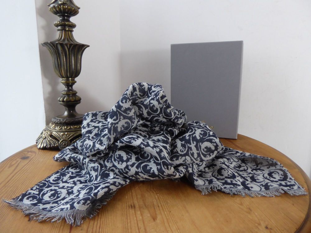 Mulberry Gecko Jacquard Scarf Wrap in Slate Grey Wool Mix - SOLD