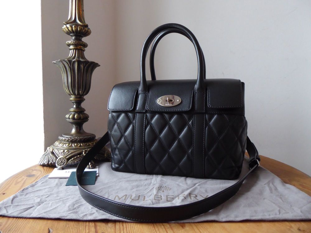 Mulberry Small Bayswater in Black Quilted Smooth Calf with Brushed Silver H