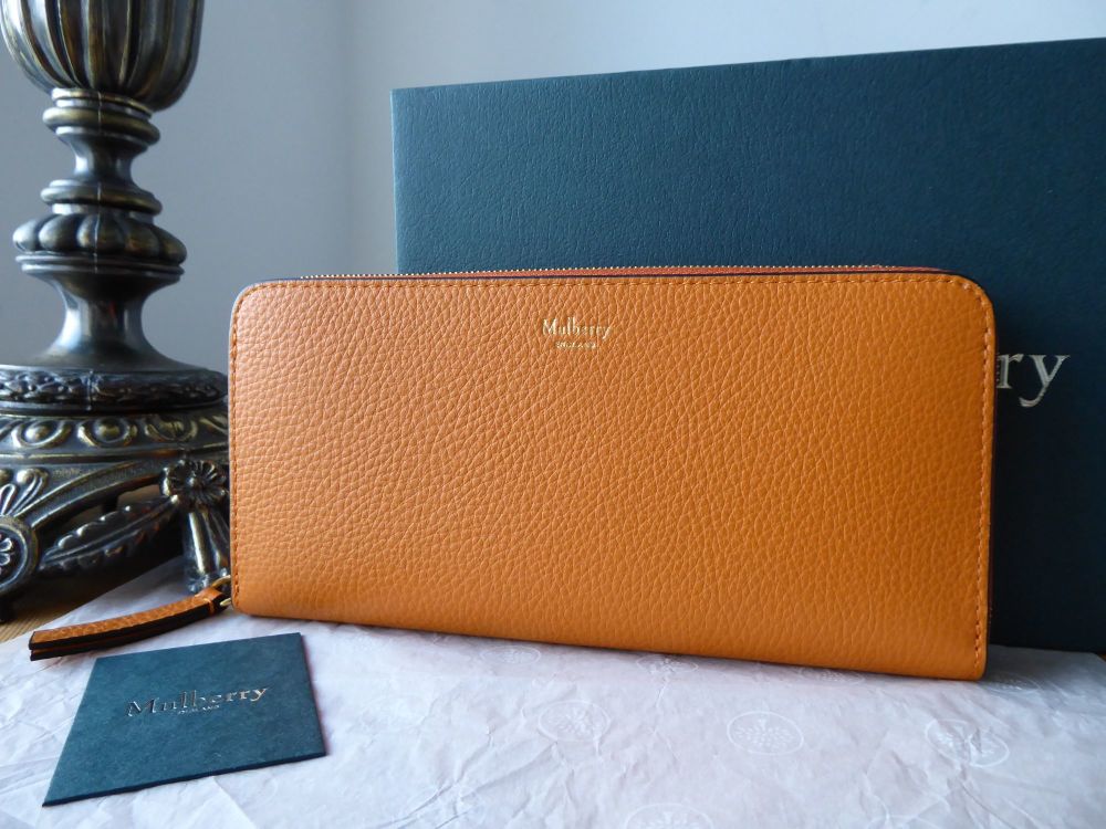 Mulberry 8 Card Zip Around Continental Wallet Purse in Autumn Gold Small Cl
