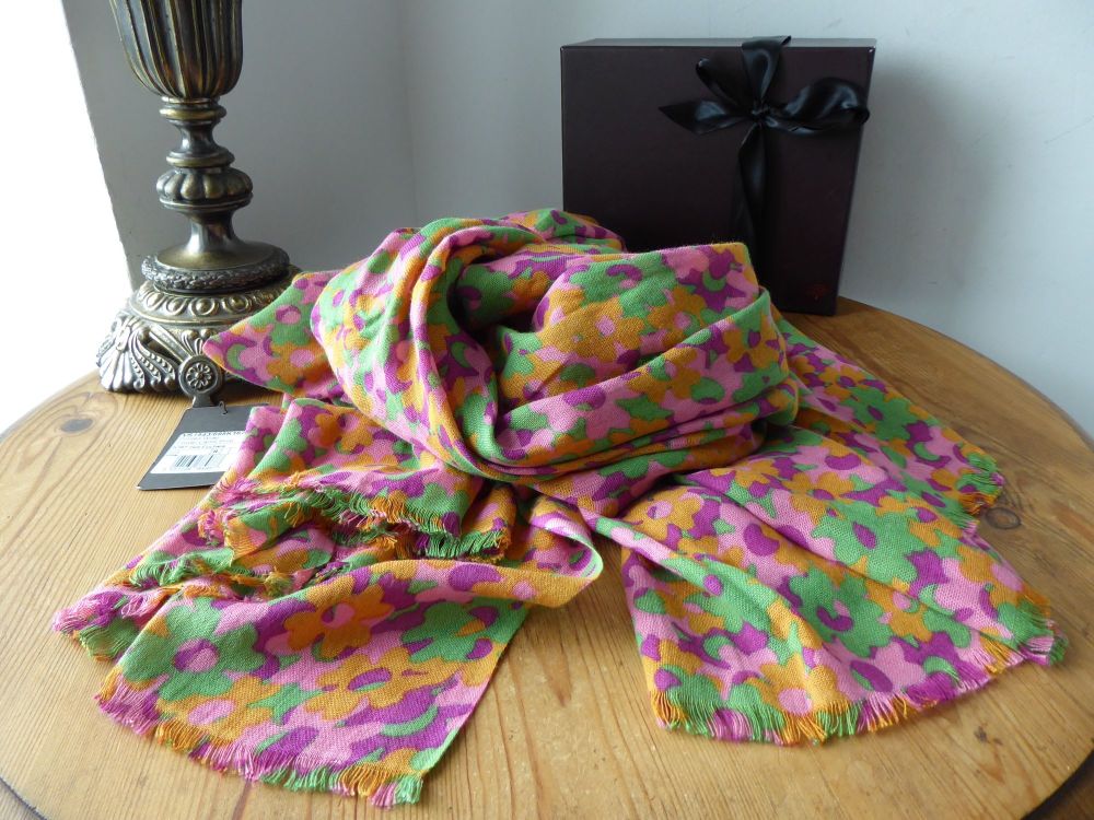 Mulberry Clover Camo Large Printed Rectangular Scarf Wrap in Hot Fuchsia Brights Bamboo & Soya Mix - New* - SOLD