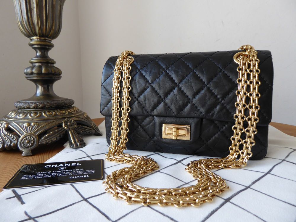 Chanel Rectangular Mini 2.55 Reissue in Black Distressed Calfskin with  Shiny Gold Hardware - SOLD