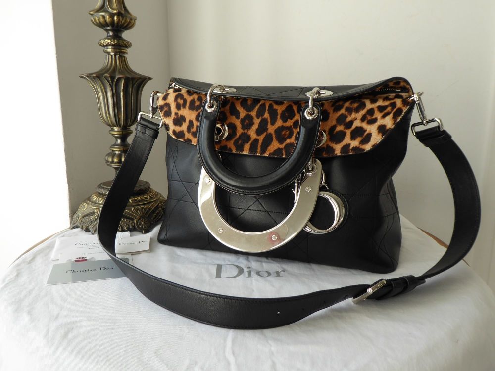 Dior Diorama Granville Soft Tote in Cannage Stiched  Lambskin with Leopard 