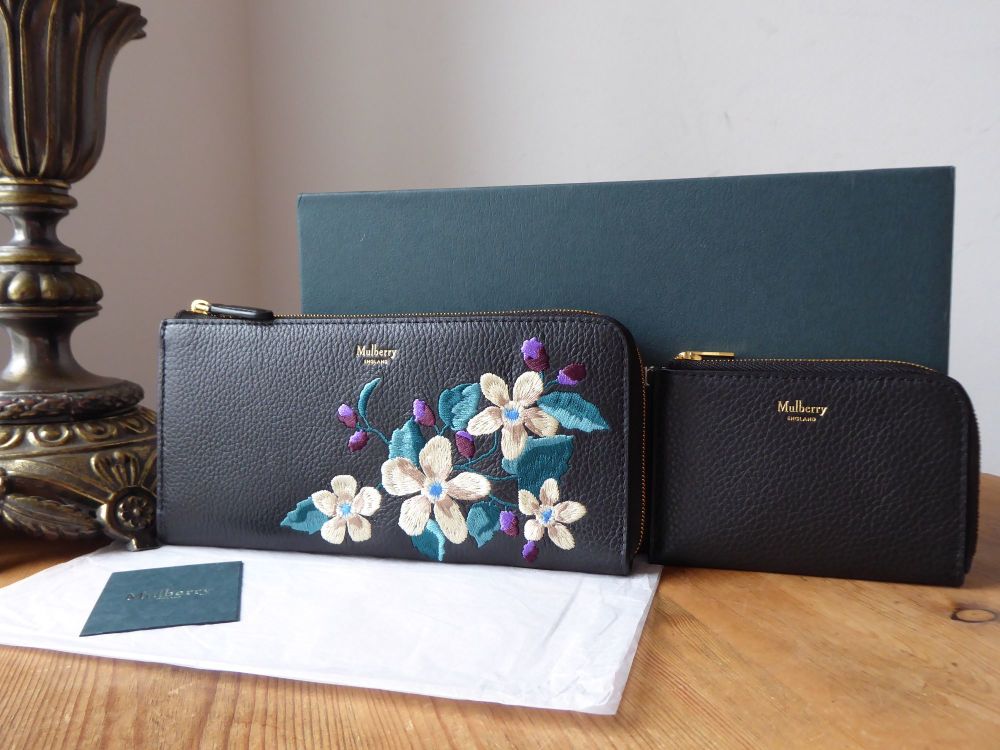 Mulberry 'Winter Blooms' Embroidered Flowers Long Part Zip Wallet -  SOLD