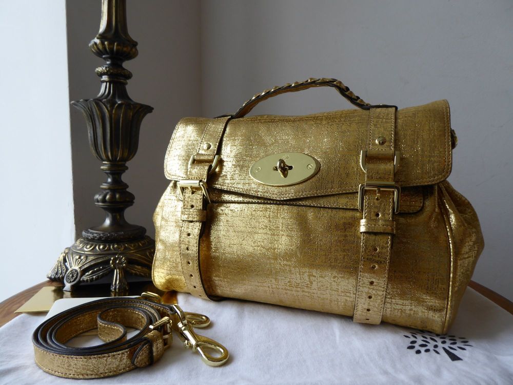 Mulberry Selfridges Limited Edition Alexa Satchel in Metallic Gold Distressed Leather - SOLD