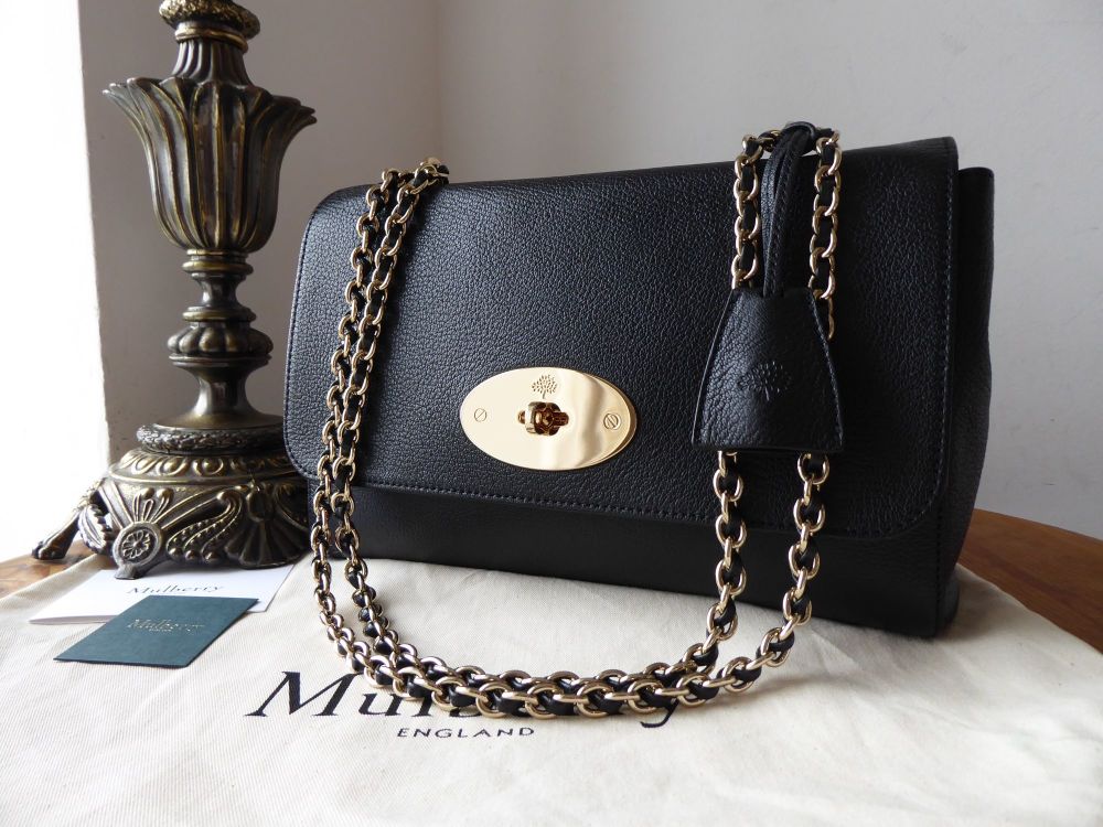 Mulberry Medium Lily in Black Glossy Goat with Shiny Gold Hardware