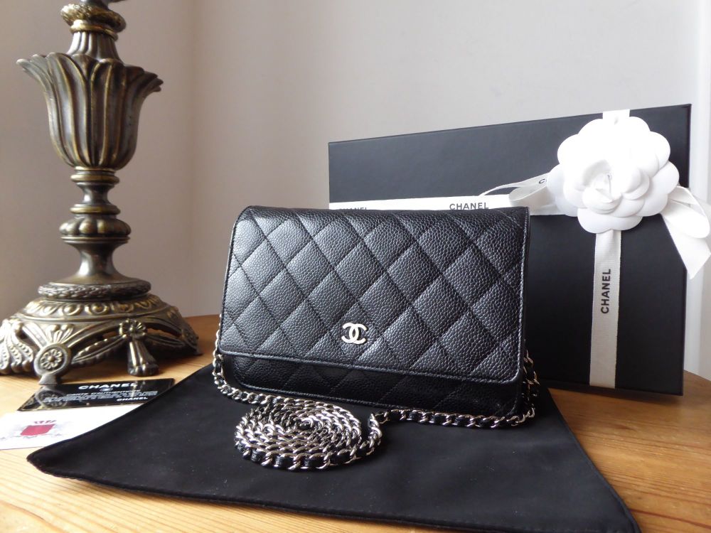 Chanel Classic Wallet On Chain WoC In Black Caviar With Shiny
