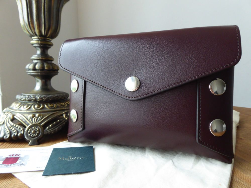 Mulberry Studded Envelope Clutch Pouch in Oxblood Smooth Calf Leather - SOLD