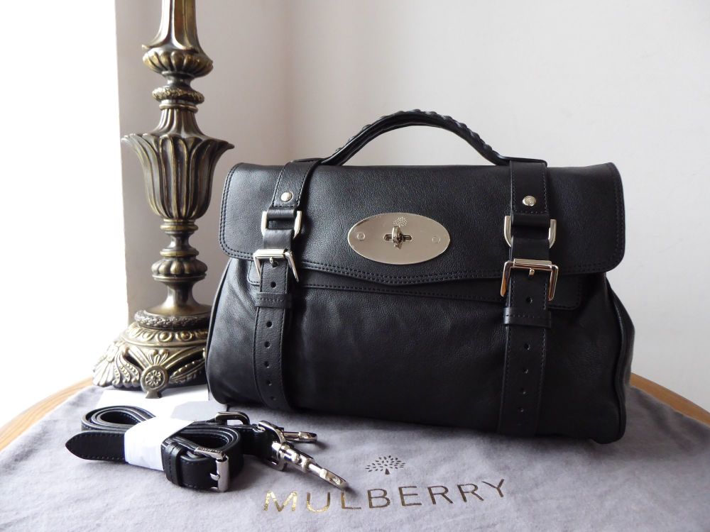 Mulberry Regular Alexa Satchel in Black Polished Buffalo with with Shiny Silver Nickel Hardware - SOLD